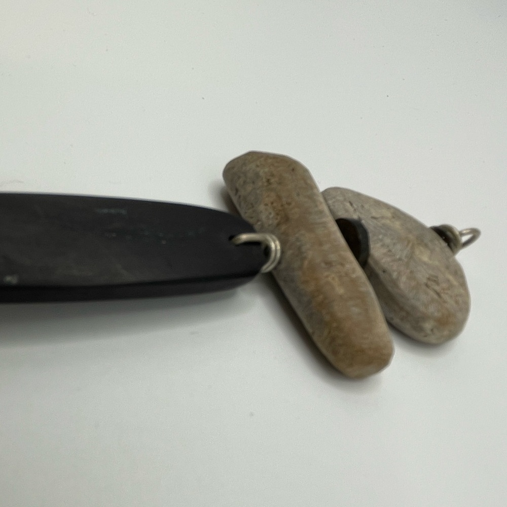 Unique Handmade Petrified Wood & Genuine Jet Totem Pendant Fossil Boho Wire Wrap - Picture 4 of 14